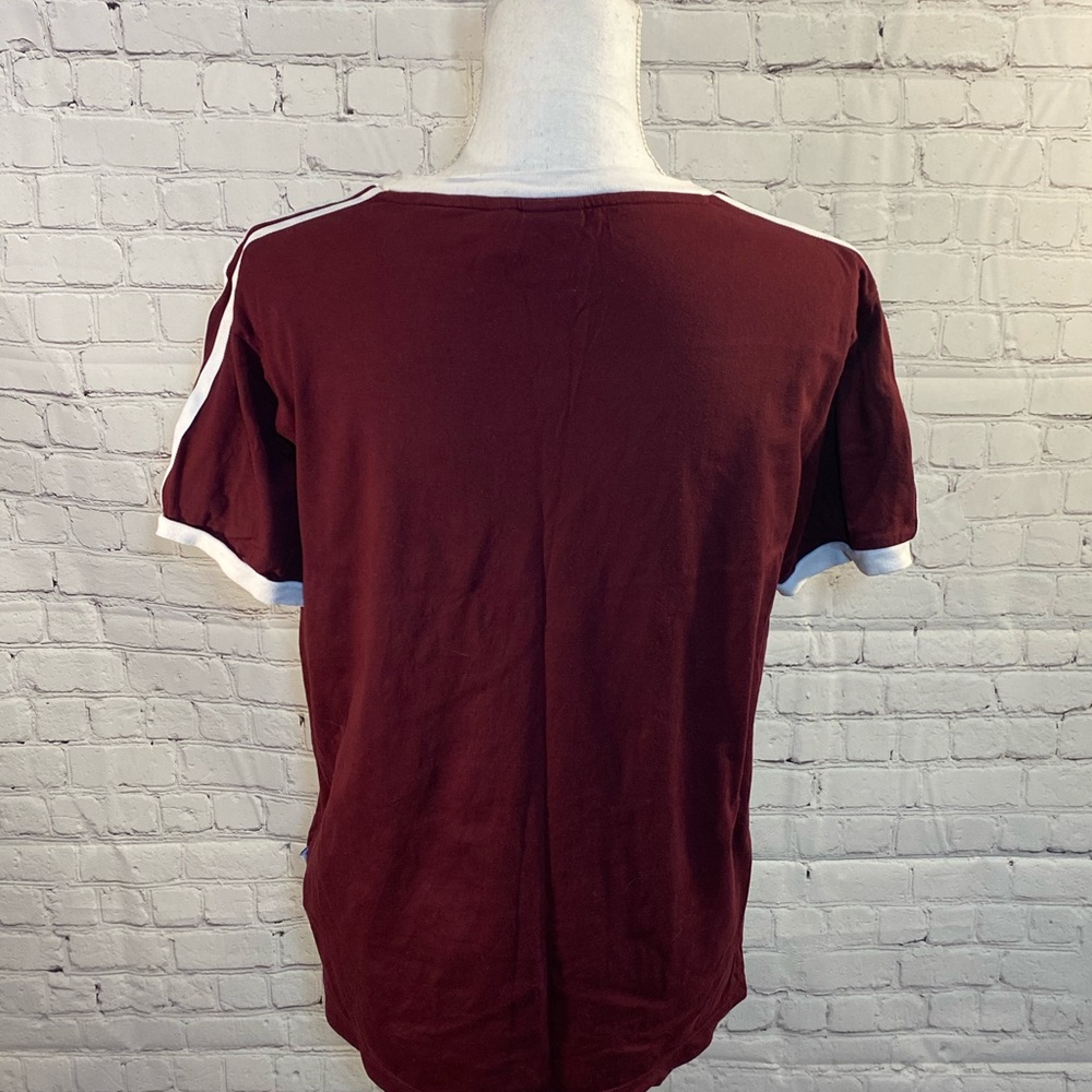 ADIDAS Women's Burgundy & White Short Sleeve T Shirt-Small - Picture 3 of 4